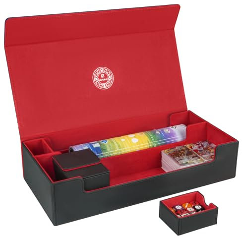 LEFOR·Z Kartendeck-Box, XL-Premium-Sammelkarten-Aufbewahrungsbox mit Matte und Würfelfach, magnetisches Spieldeck, kompatibel mit MTG/TCG/Yugioh/Magic/Commander, Schwarz und Rot