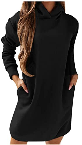 Femme Sweat Long Capuche La Mode Hoodie Robe Sweat-Shirt Manches Longues Automne Hiver en Coton Couleur Unie Veste Douillette pour Fille Pull à Manches Longues