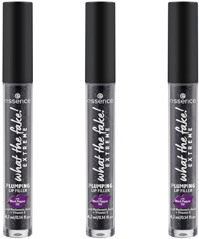 essence what the fake! EXTREME PLUMPING LIP FILLER, Lip Booster, Nr. 03, Schwarz, farbanpassend, vegan, ohne Parabene, ohne Mikroplastikpartikel, Nanopartikel frei, 3er Pack (3x4.2ml)