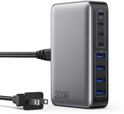 USB C Charger 200W USB C Charger Block,Upgraded GaN III 8-Port Fast Charging Station Hub,PD 65W Laptop Charging Adapter Compatible with MacBook Pro/Air,DELL,Steam Deck,iPhone 16/15/14,Galaxy S23/22