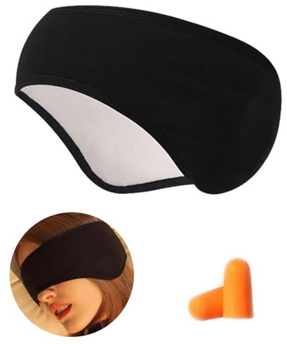 MUYAPAY Mascherine per Dormire Adulti Viene Fornito con Tappi per le Orecchie, Cotone Mascherina Occhi per Dormire, Regolabile Maschera Notte per Dormire per Viaggi e Yoga (Nero)