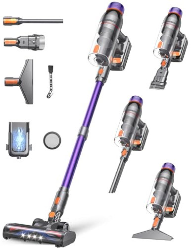 Cordless Vacuum Cleaner, Powerful Stick Vacuum with Strong Suction, Lightweight & Rechargeable, Portable Upright Vacuum for Carpet, Hard Floors, Pet Hair, Home & Car Cleaning