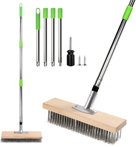 Balai Métallique en Acier avec Manche de 160cm, Balai de Rue avec Manche, Brosse Métallique 30 cm, Brosse en Fil d'acier Inoxydable pour Nettoyage de Carrelage, Terrasse, Jardin, Garage, Terrasse