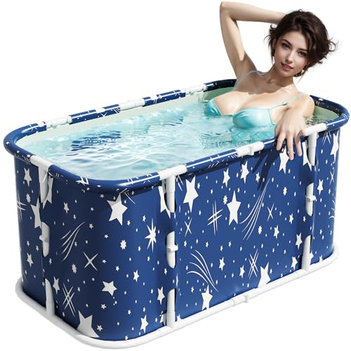 Ice Bath Tub with Lid for Athletes, 450L Portable Oval Cold Plunge Tub for Cold Water Therapy Recovery, Home Outdoor and Gym, 105cm Long (Dark Blue)