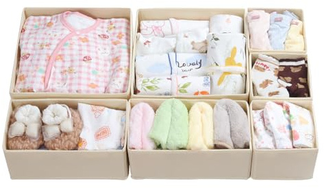 ORLISA Drawer Organiser for MALM Chest of Drawers, 7-Pack Clothes Drawer Dividers Set, Fabric Storage Boxes for Underwear, Socks & Baby Clothes, Foldable Wardrobe Organiser, Beige