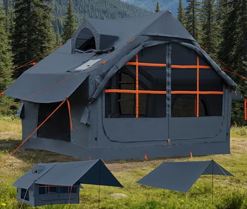 Tenda Gonfiabile per Campeggio con Attacco Forno Oxford Blow Up Tenda Gonfiabile Facile da Montare Dormer Impermeabile Riscaldabile Casa Gonfiabile Esterna Tenda da Campeggio con Tenda da Sole
