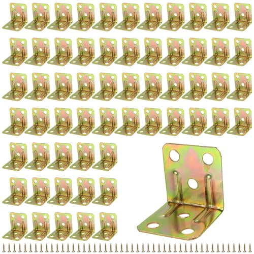 YUENPUN 60 st kraftiga L-fästen med 360 skruvar, 2,85 x 3 x 3 cm hörnstöd för trämöbler och skåpförstärkning