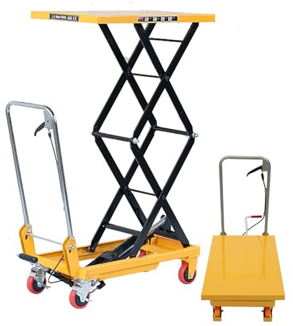 Sollevatore idraulico a doppia forbice, carrello di sollevamento manuale con ruote, capacità 200 kg, funzionamento facile per moto da cross e moto, soluzione di sollevamento durevole e portatile