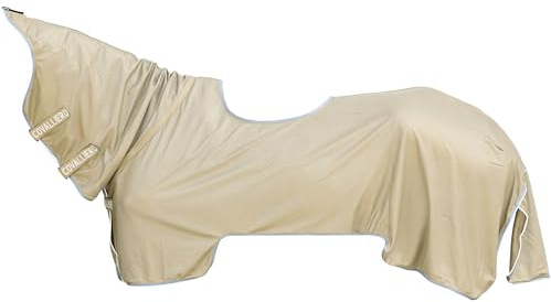 Covalliero - Ausreitdecke mit Halsteil & Klettverschluss FS26 – Pferdedecke zum vor Fliegen – Pferde Outdoordecke mit 65% UV-Schutz – Braun (Walnut) – Gr. 135cm