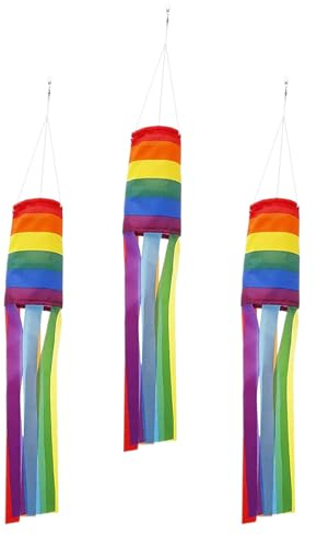 Toyvian 3 Piezas Bandera Viento Exterior Colores Arcoíris Manga Viento Resistente Poliéster Indicador Dirección para Jardín Terraza Fiestas
