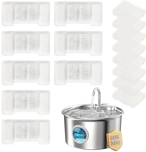 Filter för kattfontän 8+8-set, kattfontänfilter med svampfilter och aktivt kol, ersättningsfilter kattfontän, filter för kattfontän, vattenfilter för rena dricksbrunnar
