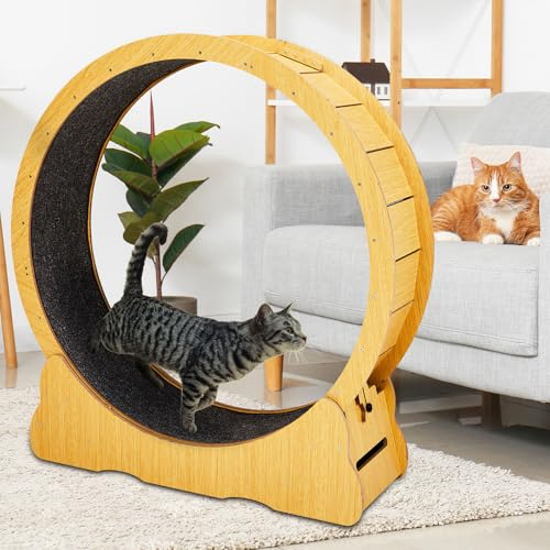 Vingli 39.4 Cat Exercise Running Wheel For Indoor Cats, Natural Wood Color