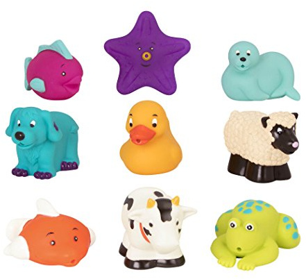 Battat Compagnons de Bain, Jouets de Bain Animaux à Presser | 9 jouets de bain assortis en forme d’animaux, flottants et faciles à saisir pour le bain ou la piscine, 10 mois et +