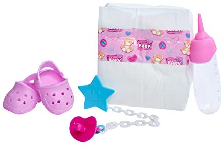 Simba 105560004 - New Born Baby on Tour Set, Windel, Schnuller mit Kette, Flasche und Sandalen für 38-43cm Puppen, ab 3 Jahren