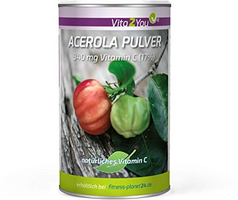 Vita2You Vitamin C Acerola Pulver - 200g - 340mg natürliches Vitamin C - Hochdosiert mit 17% Vitamin C - Premium Qualität