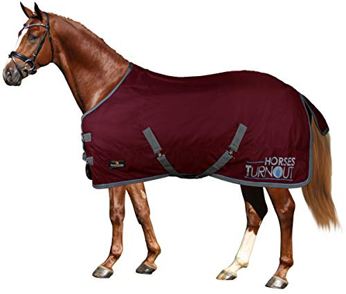 Horses, Coperta da Paddock per Cavallo Turnout 400 gr, Impermeabile, Resistente, Imbottita, con Cinghie ad Incrocio, BORDEAUX, 128 cm
