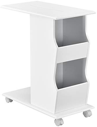 [en.casa] Beistelltisch mit Rollen und Staufächern 53x30x63cm Sofatisch Couchtisch Kaffeetisch Wohnzimmertisch Weiß