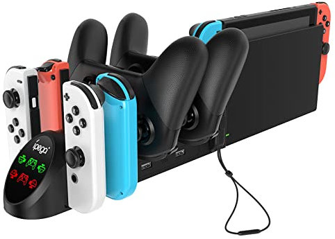 FYOUNG Dock di ricarica LED 6 in 1 per controller Nintendo Switch Pro e JoyCons, stazione di ricarica per controller JoyCons Nintendo Switch con presa USB 2.0 e porte USB 2.0