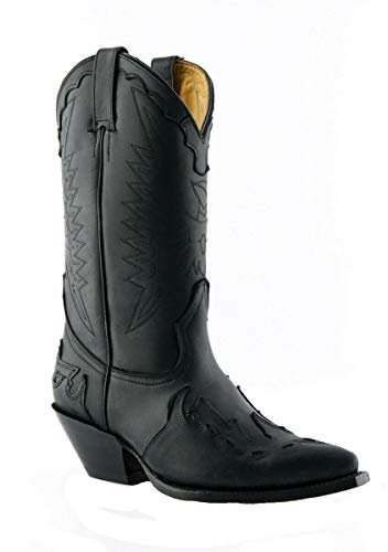 Grinders Arizona Hi Stivali Unisex di Pelle Nera con Tacco Cubano da Ballo Stile Cowboy 3