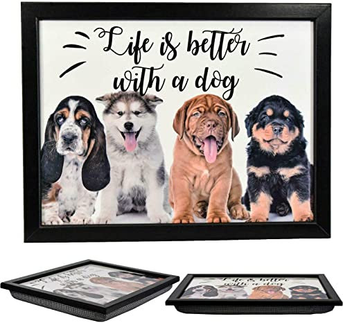 MTS Wooden Lap Trays with Bean Bag Cushion - Dog Design - Large Padded Tray for Kids and Adults - Suitable for Food, Work, Art, Studies, TV, Sofa, Bed - Great for Dog Lovers