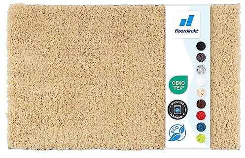 Floordirekt Badematte Sky - Badezimmerteppich - Weicher, dichter Hochflor - Rutschhemmend & Schnell trocknend - Geeignet für Fußbodenheizung - Eckig & Rund (50 x 60 cm, Beige)