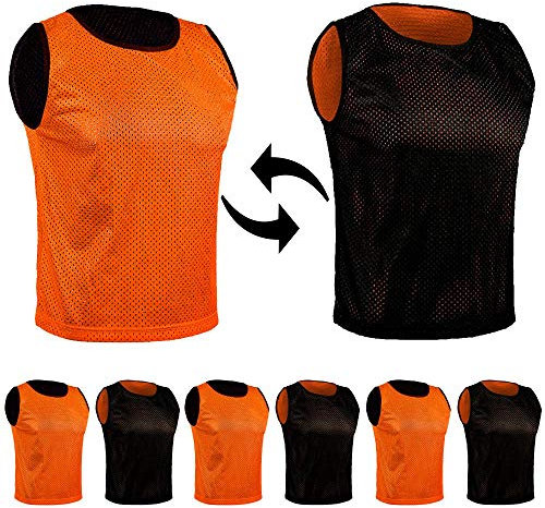 SPORTSBIBS 6X Fußball Leibchen für Kinder und Erwachsene - Set von 6 Stück - Wendeleibchen 2-Farbig, Trainingsleibchen, Markierungshemd Doppelseitig für Damen Herren Junioren Senioren