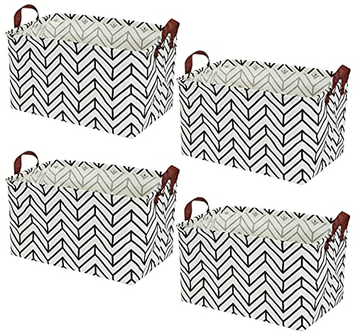 Kingrol 4 Pack Foldable Storage Baskets with Handles, Waterproof Storage Bins for Home, Office, Nursery, Laundry Organizers, 15 x 10.25 x 9.75 Inch