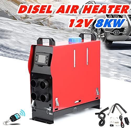Triclicks 5KW / 8KW 12V Diesel Air Heater, Parking Heater All in One Diesel Fuel Heater with LCD Display Remote Control For Car, Trailer, Truck, Caravas, Boat (Red-8KW, 4 Holes Air Outlet)