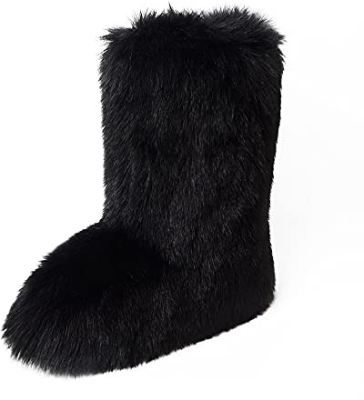 ZOSCGJMY Bottes en fausse fourrure pour femme Bottes d'hiver Bottines d'hiver Longues Bottes chaudes avec doublure Bottes de neige, Noir , 38 EU