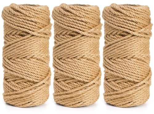 ZENFUN Lot de 2 rouleaux de ficelle de jute naturelle de 5 mm d'épaisseur, 200 m de long, corde tressée en chanvre marron pour loisirs créatifs, emballage, décoration de la maison, jardinage