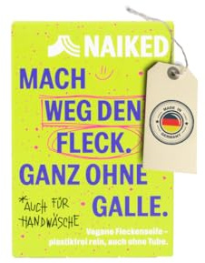 Vegane Fleckenseife – Alternative zu Gallseife – plastikfrei & nachhaltig – mit Soda & Seifenrinde – effektive Fleckenentfernung für Textilien, Kleidung & Wäsche – 100 g Seifenstück
