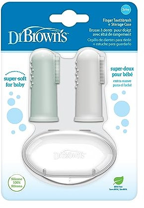 Dr. Brown's Silikon-Fingerzahnbürste für Babys mit Reiseaufbewahrungsetui, ab 3 Monaten, Grau und Hellgrün, 2 Stück, 1 Stück