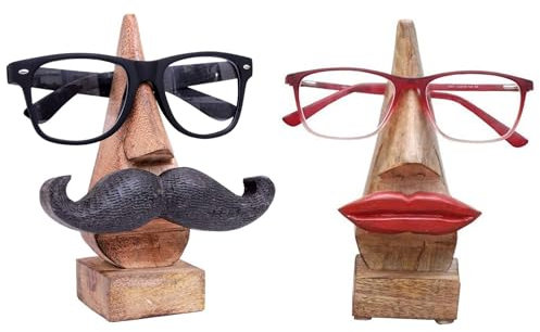Ajuny Handgefertigter Dekorativer Brillenhalter aus Holz mit Lippen und Schnurrbart Design Brillenständer aus Holz, Specs für Büro Schreibtisch Heimdekoration (Lippen-Schnurrbart-Kombination)