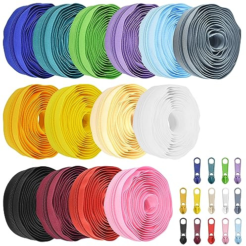 42 Yards,14Pcs Zippers by 5#Nylon Coil for Sewing in Assorted Colors with 112 Zipper Sliders for DIY Tailor Sewing Crafts Supplies,14 Color