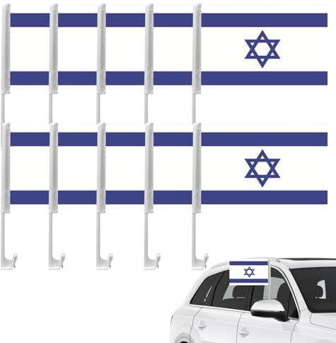10 Stück Israel-Flagge für Auto, 30,5 x 45,7 cm, doppelseitige jüdische Flagge mit Befestigungsclip, Länderflaggen, wasserdicht, lichtbeständig, Outdoor-Flagge für Paraden, Festivals, Veranstaltungen