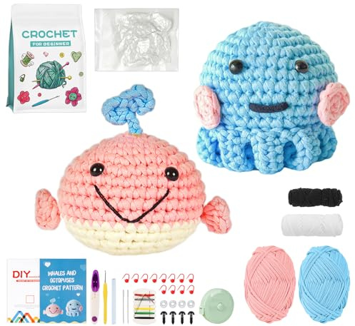 ilauke Crochet Kit Principiantes, Kit de Crochet Completo con Hilo,Agujas de Ganchillo,Relleno de Fibra de Poliéster,Marcadores de Puntada,Instrucciones,Animales de Ganchillo para Principiantes