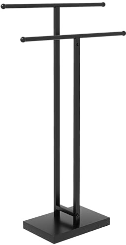 HOMCOM Piantana Portasciugamani da Terra a 2 Bracci, Porta Asciugamani Autoportante in Metallo per Bagno, 50x18.5x85cm, Nero