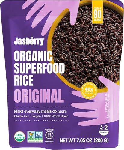 Jasberry Organic Rice - Superfood with High Antioxidants, Ready to Eat or Heat, 100% Jasberry Rice, Non-GMO, Gluten-Free, USDA Certified Organic, Vegan (Pack of 1, Original)