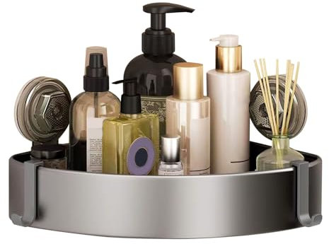 PEAKGEAR Eck-Duschregal mit starken Saugnapf-Haken, kein Bohren, Dusch-Organizer, rostfreier Kunststoff, Duschablage für Badezimmer, Organizer, Aluminium, Wandmontage, Badregale