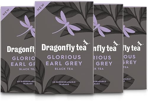 Dragonfly Organic Earl Grey Black Tea - 160 Biodegradable Tea Bags (4 x 40), Bright & Smooth Classic Well-Balanced Blend