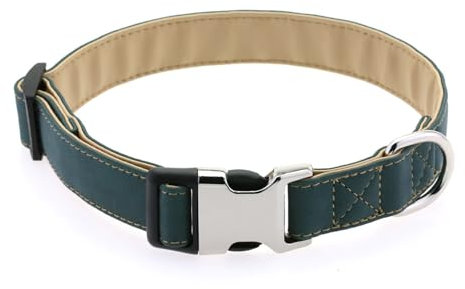 VARKAGE Halsband Hund Breit, Hundehalsband Leder, Lederhalsband Hund mit Schnellverschluss-Metallschnalle, Verstellbar, Mittelgroß, Grün, M