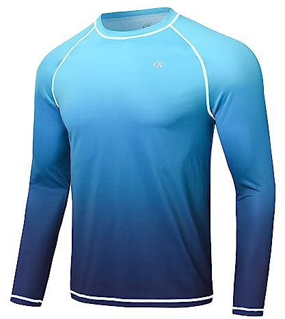 Huayuzh Rashguard Herren Schwimmen Langarmshirt Schwimm Tshirt Schnelltrocknend Atmungsaktiv Surfen Angeln Wandern Top Verlaufsfarbe Blau S