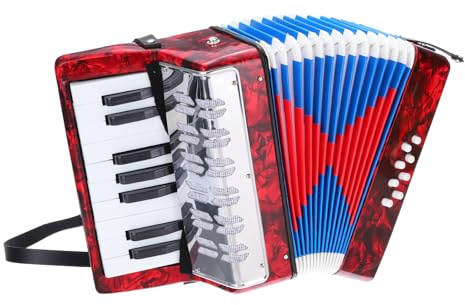 QUARKZMAN dragspel, 17 knappar 8 basknappar dragspel mini musikinstrument lätt för vuxna nybörjare utbildning, röd