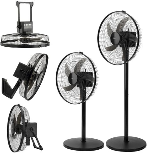 JATA JVVP3051 - Ventilador 5 en 1. Ventilador de Pie, de Techo, de Suelo, de Sobremesa y de Pared. Con batería o a la red. 5 Velocidades. 5 Aspas Ø43 cm. Oscilante. 2592,6 m3/h. 60,2 dB. Silencioso.
