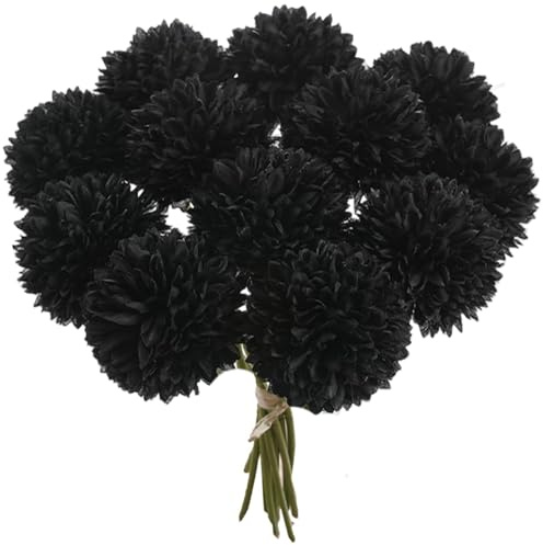 Jorzer 12 fiori artificiali realistici grandi neri con gambo lungo, adatti per fai da te, fiori di seta di lunga durata per decorazioni