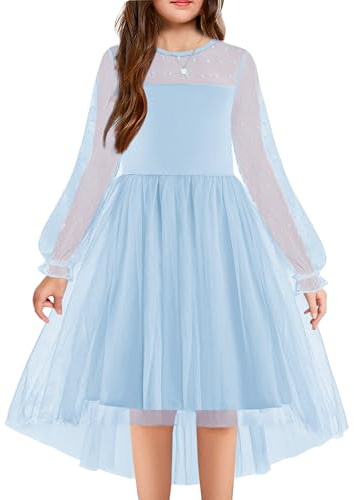 Arshine Girls Dress Festival Long Sleeve Mesh Tulledress Children High-Low Partydress Flower-Girl Weddingdress Balldress Communiondress 6-16 Years