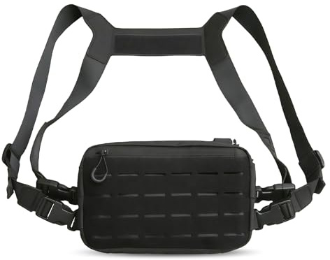 GOEDCH Tactical Chest Rig Pack : sac tactique noir, poche de poitrine utilitaire, poche radio poche de poitrine, sac de poitrine radio, sac de poitrine pour sports de plein air, jogging, entraînement