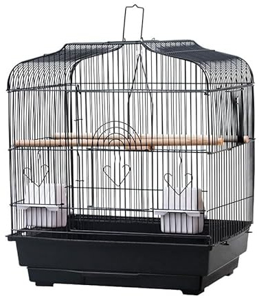 Cage à oiseaux, en métal, 46 x 36 x 52 cm, pour canaris, perchoirs, mangeoires, tiroir amovible et balançoires, cage pour perruches, perroquets, noir