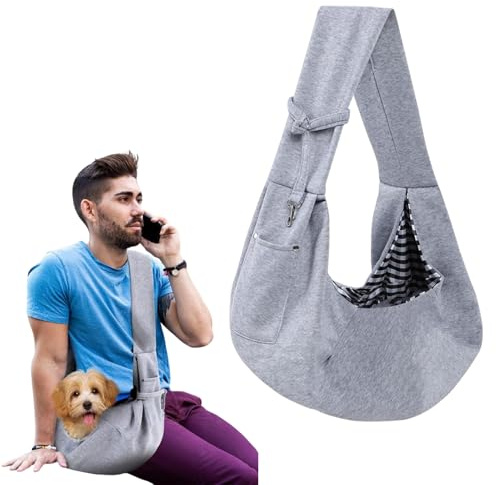 Dog Sling Puppy Carrier, Puppy Sling Carrier for Small Puppies within 7.5kg, Breathable & Reversible Hands Free Dog Slings Carrier for Small Pet Cat, Outdoor Travel Shopping(COLOR:Grey)