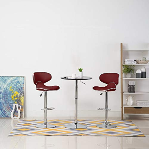Frdhee Silla cosmética de comedor, taburete de bar, 2 unidades, piel sintética, color rojo vino